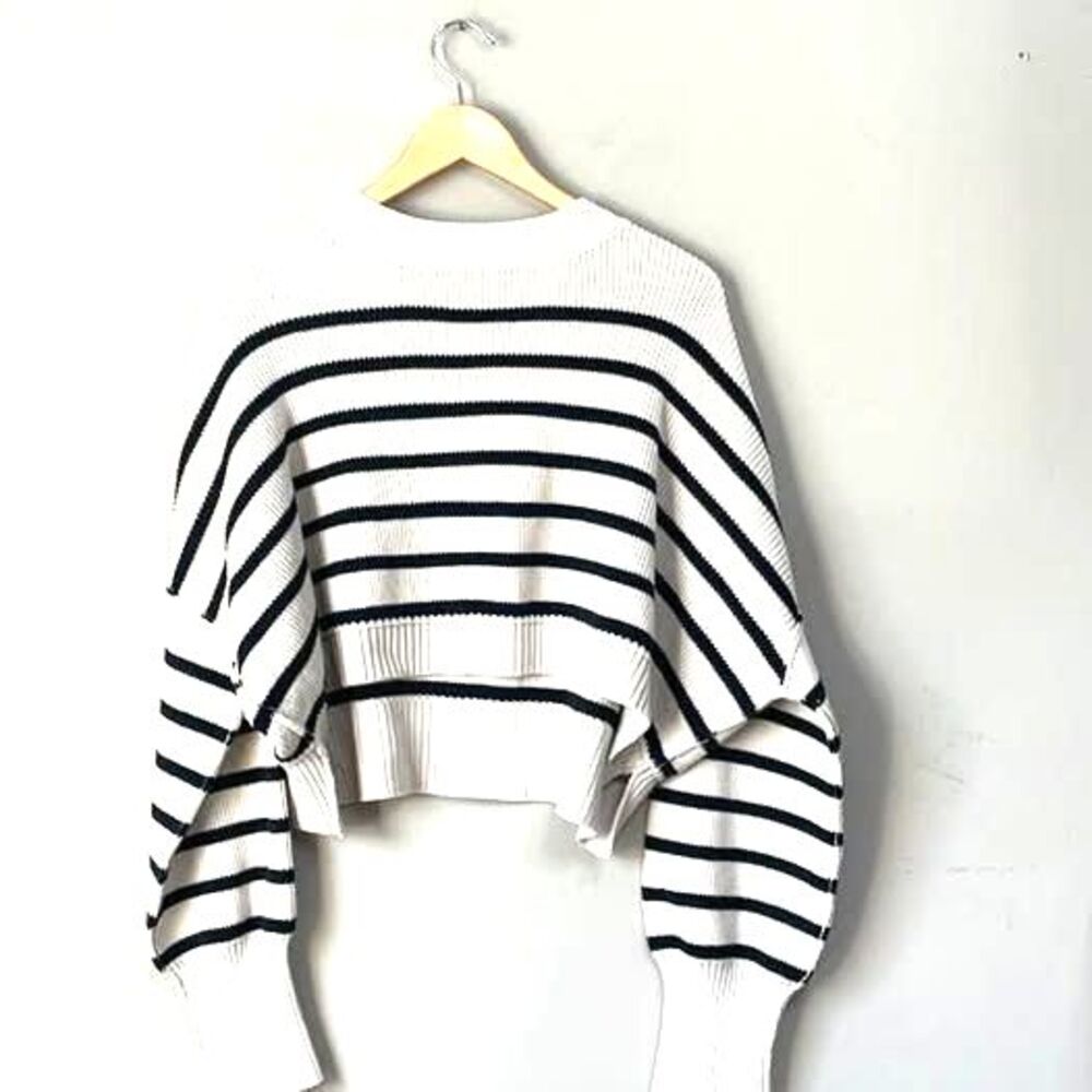 Free People Striped Cropped Knit Sweater Size S